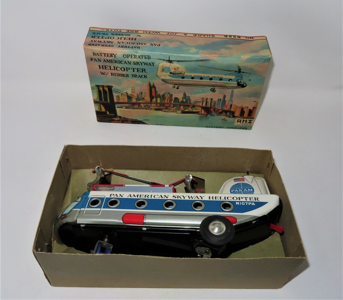 RARE 1960s Daiya Battery Operated Pan Am Skyway Helicopter Toy
