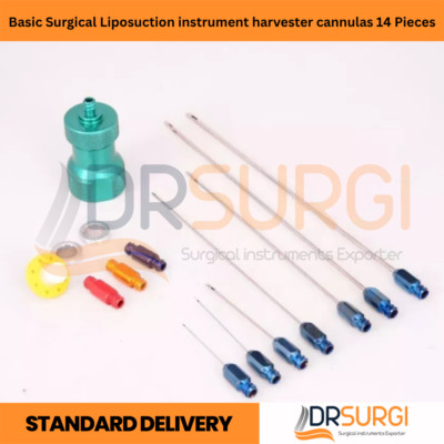 Basic Surgical Liposuction instrument harvester cannulas 14 Pieces