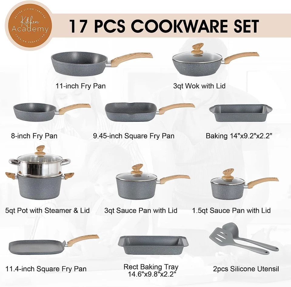 17-teiliges Töpfe und Pfannen Set Antihaft Induktion Kochgeschirr Set Granitbeschichtet Topfset - Bild 2 von 4