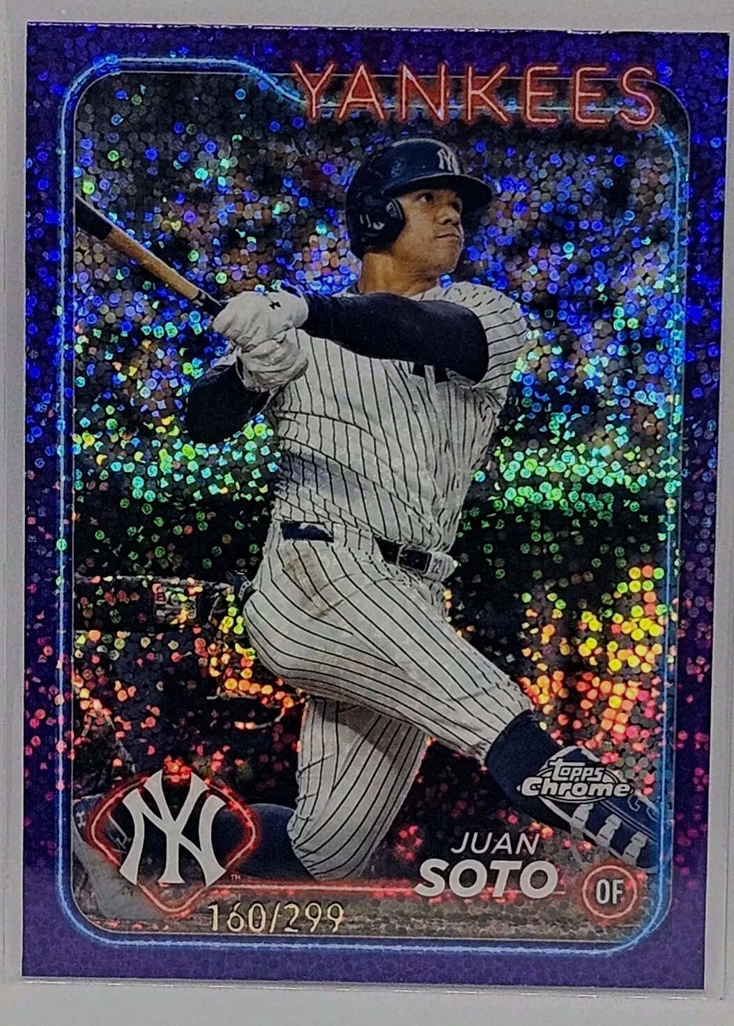 Juan Soto 2024 Topps Chrome #150 Purple Speckle Refractor #/299 New York Yankees