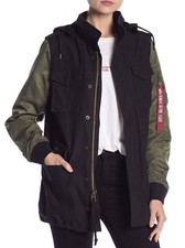 Alpha Industries Fusion Field Coat Black Sage Womens Medium WJF47502C1 M-65 225