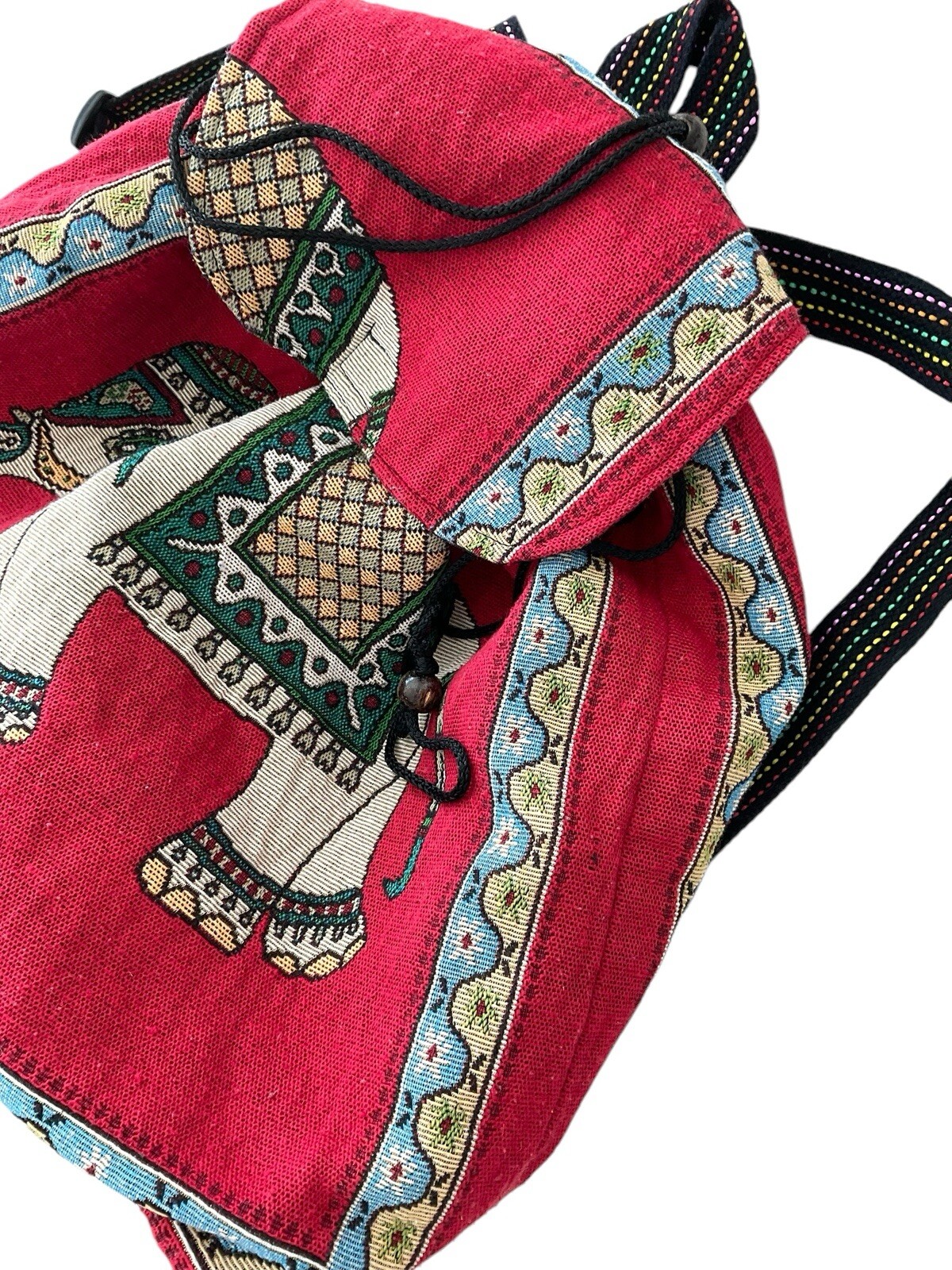 Tibetan Elephant Drawstring Backpack Large Red Mu… - image 3