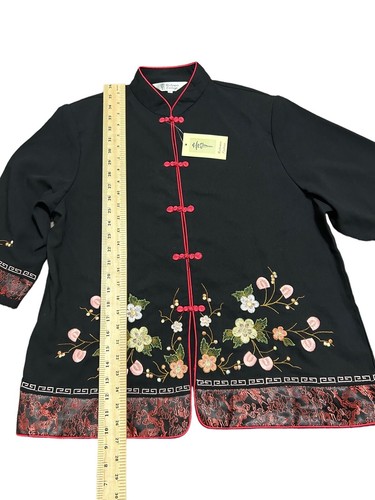 Richness Fashion Blouse Women's 3XL Black 3/4 Sleeve Flower Embroidery Mock Neck - Picture 13 of 13