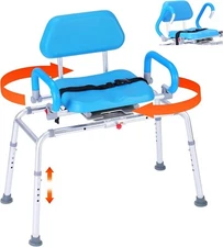 Sliding Shower Chair Tub Transfer Bench with 360° Swivel Seat Adult Elderly NEW