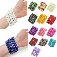 Women's Simulated Pearl Statement Stackable 5 Pieces of Stretch Bracelet BR603