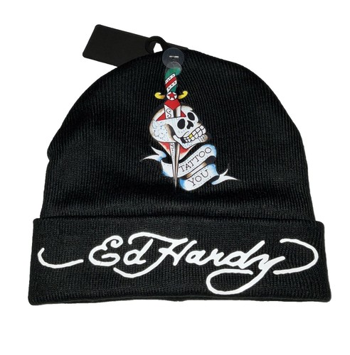 Ed Hardy Bucket Hat Tiger Skull Patch Satin Black Y2K One  display picture 2