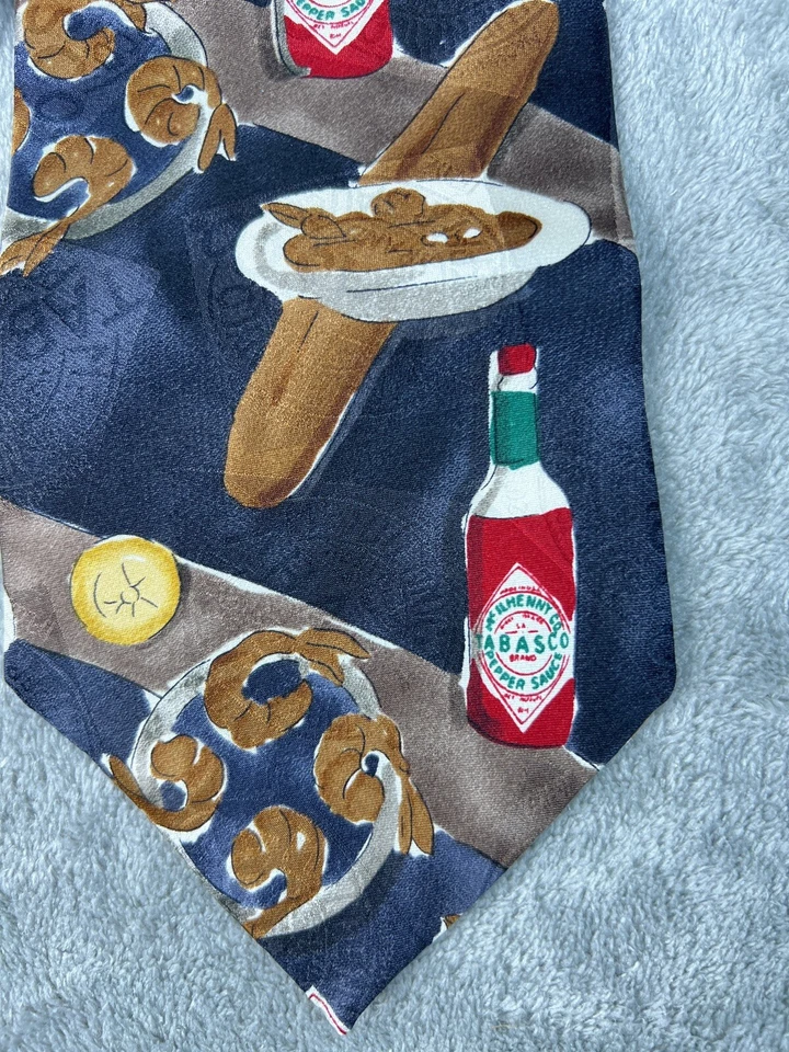 Corbata TABASCO Salsa de Pimienta Camarones Cuello Negra 100% Seda Hecha en EE. UU. Ancho Clásico Para Hombres Foto 3 de 4