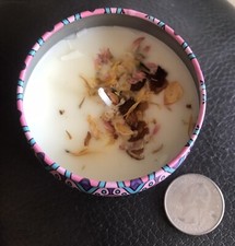 Lavender Candle in Tin with Flower Petals 100 Soy Relax Spa Natural BOHO