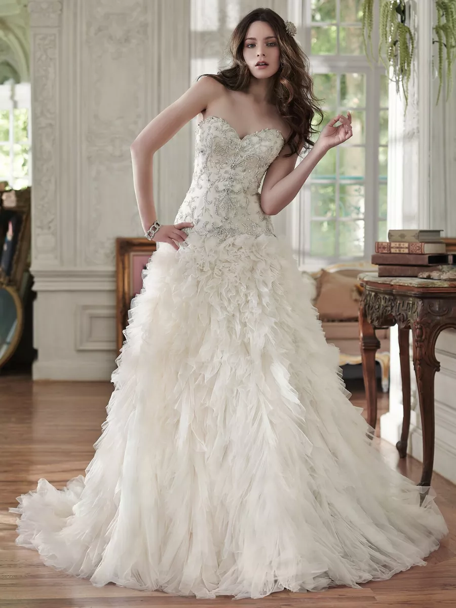 Maggie Sottero Baracelona 12 Wedding Dress Ivory Strapless Ruffles