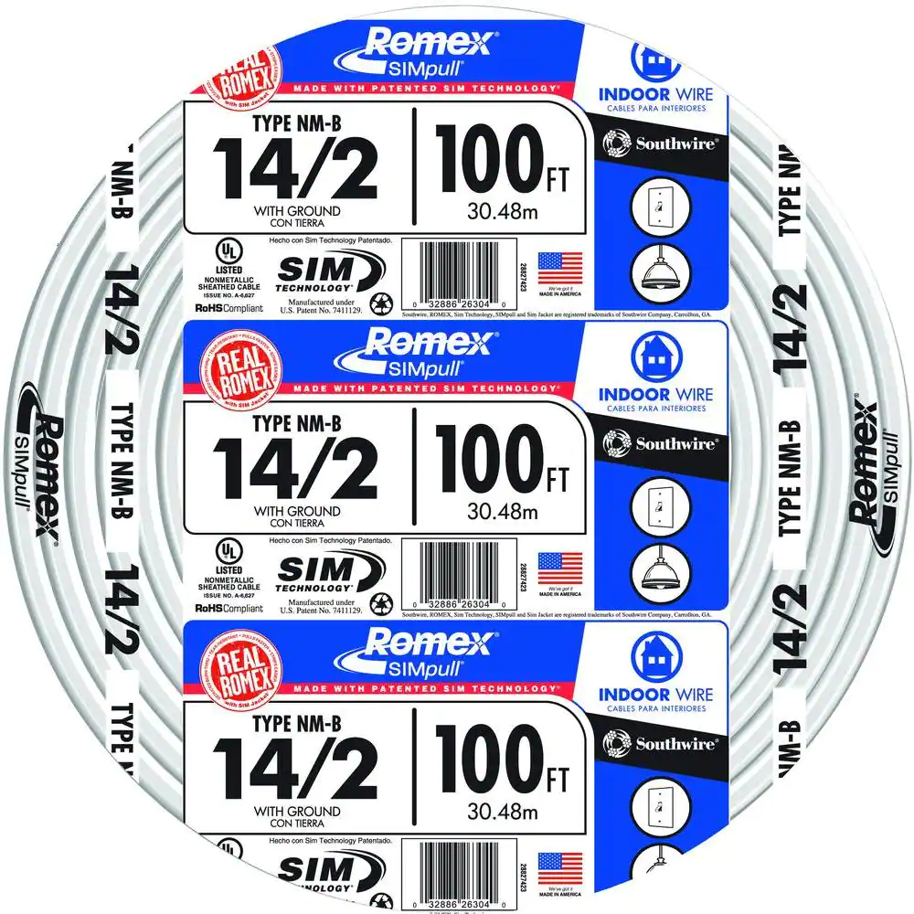 Southwire Solid Romex SIMpull CU NM-B W/G Wire 100-Ft 14/2
