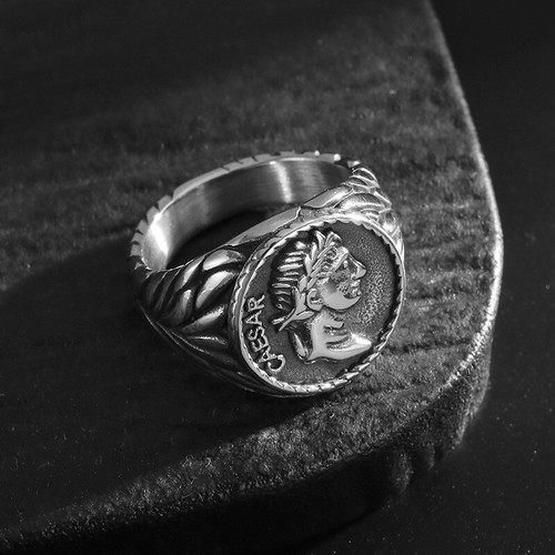 Roman Empire Caesar Signet ring mens Retro Vintage Coin Medal Gift Rings Band - 第 12/21 張圖片
