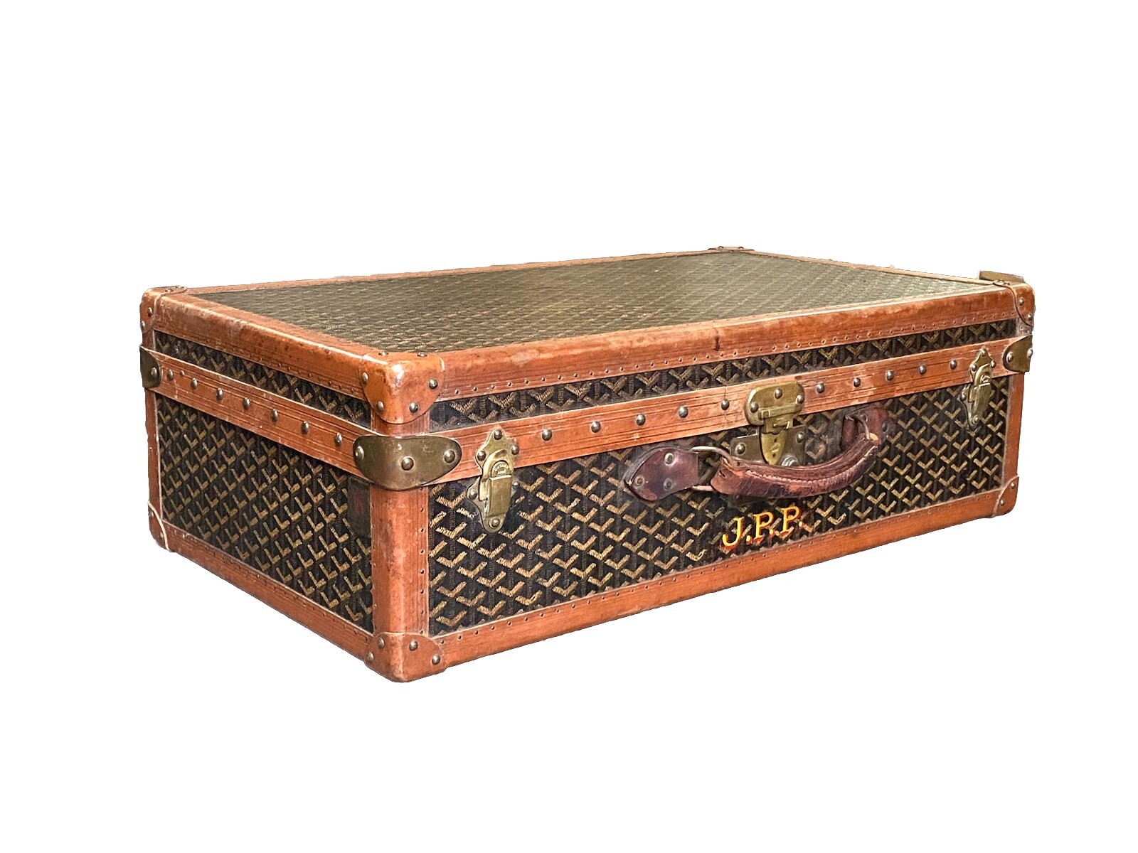 GOYARD 1930s Vintage Leather Travel Trunk Retro Luxury Luggage  