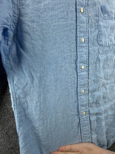Brooks Brothers Slim Small Leinen Button-Down Blau Langarm Knopfleiste Herren - Bild 15 von 18