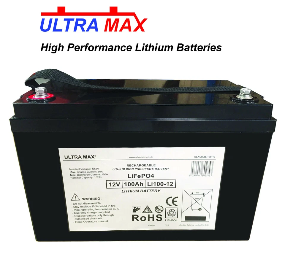 ULTRAMAX 12V 100A LITHIUM IRON PHOSPHATE BATTERY FOR SOLAR / STORAGE HOME SYSTEM