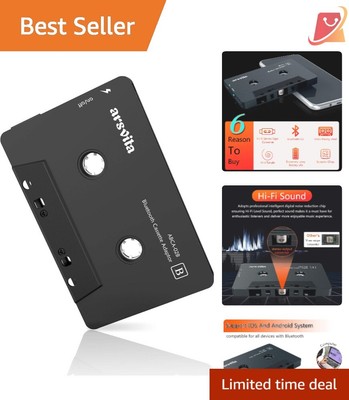 Bluetooth Cassette Receiver Black Wireless Adapter for Car Audio Streaming