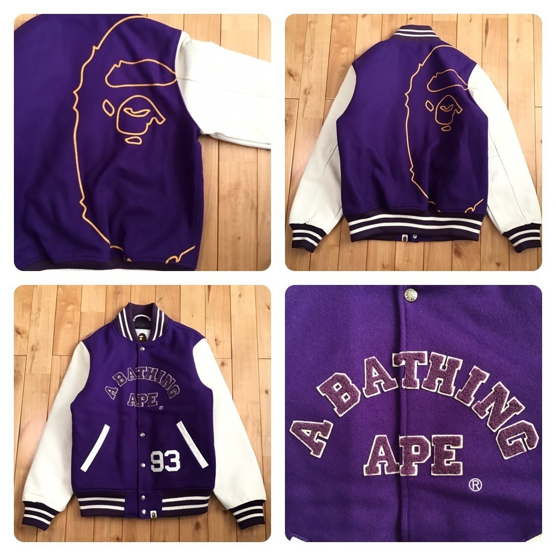 BAPE Giant Head Leather Sleeve varsity jacket A Bathing Ape Size S