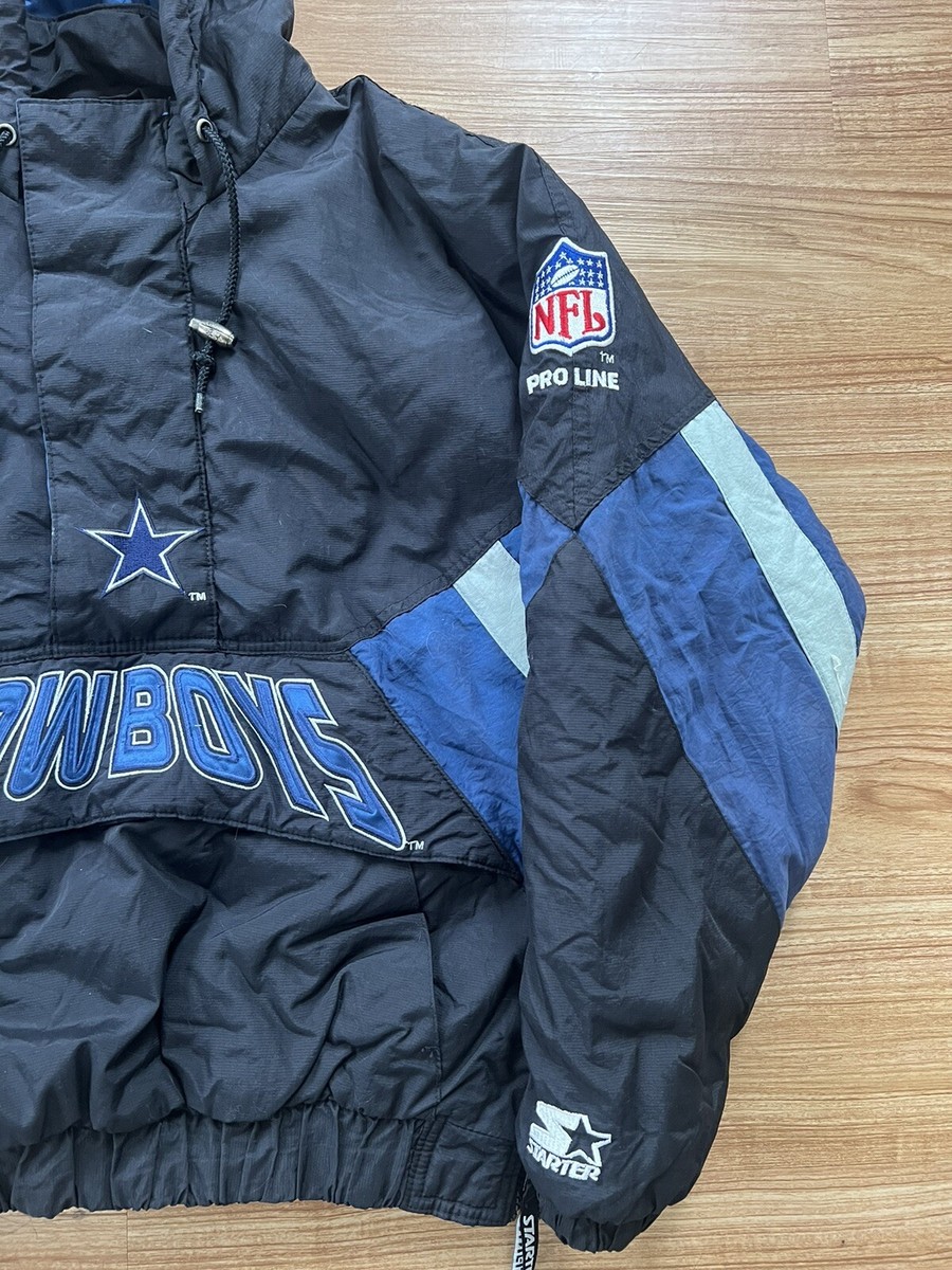 VINTAGE 90's DALLAS COWBOYS NFL STARTER 1/2 ZIP PULLOVER HOODED