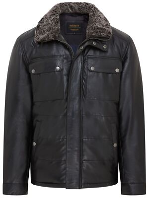 Herren Schwarz Leder Puffer Jacke Bomber Warm Biker Gesteppt Lamm Lederjacke