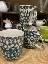 Set of 4 Folk Craft Moose Country Cups/Mugs 10 oz Green Speckled