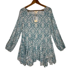 Entro Womens S Blue White Boho Ruffle Tunic NWT