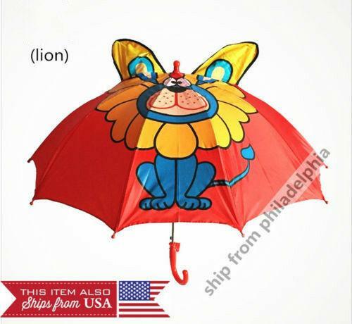 Kids Girls Boy Novelty Cartoon 3D Pop-up Ear Dome Hook Umbrella Rain Brolly Gift - Picture 25 of 25