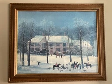 Michel Delacroix 'LA CHASSE D'HIVER' Print Signed Framed Under Glass 32x26 Read