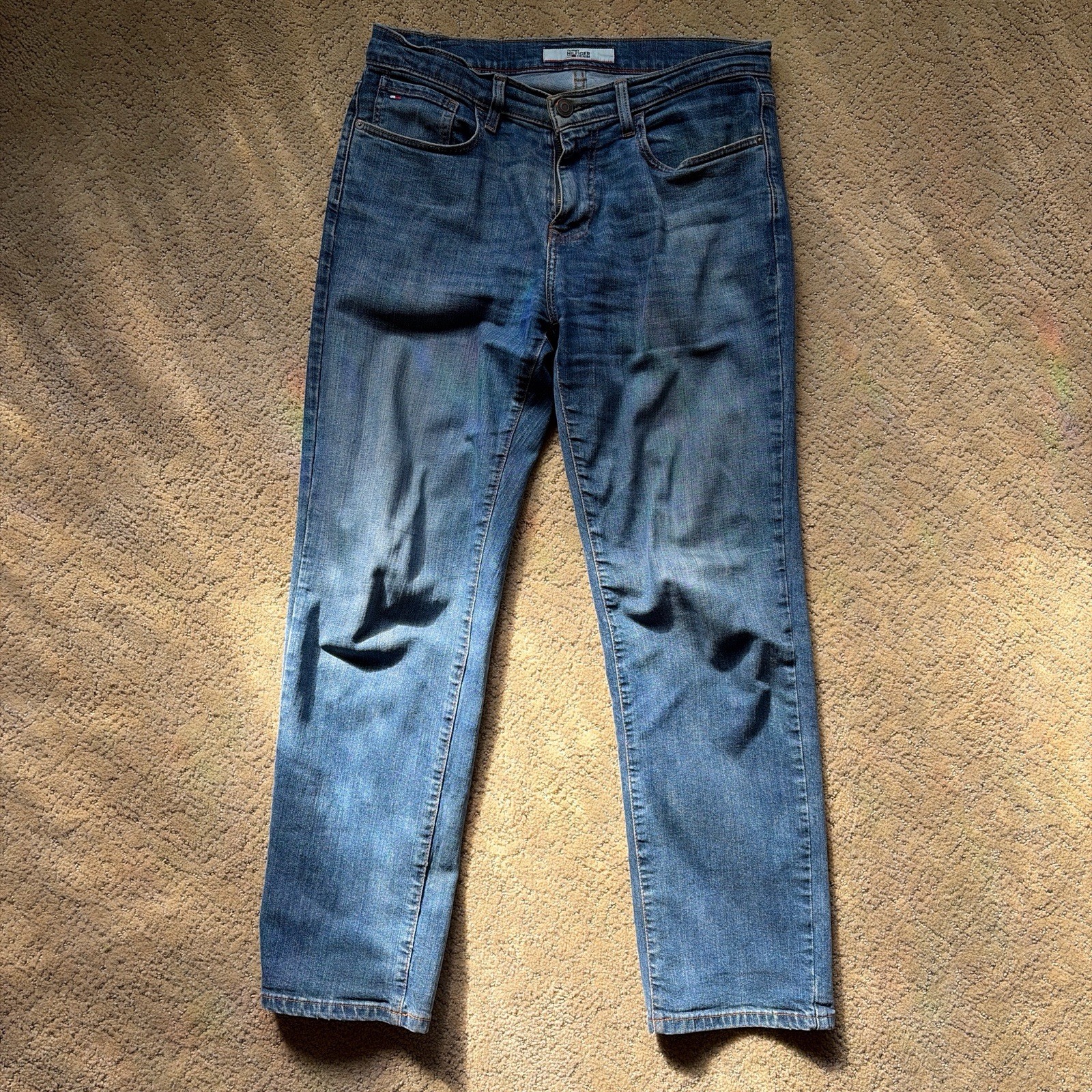 Tommy Hilfiger Denim Blue Straight Jeans Cotton Button Logo Zip 5-Pocket Solid