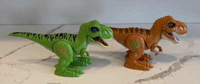 Lot of 2 ZURU Robo Alive T-Rex Walking Robotic Dinosaur Sounds Green Orange Work