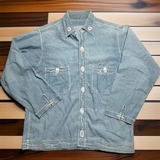 VINTAGE 70s Embroidered Denim Button Up Shirt Size S Hippie Retro Western