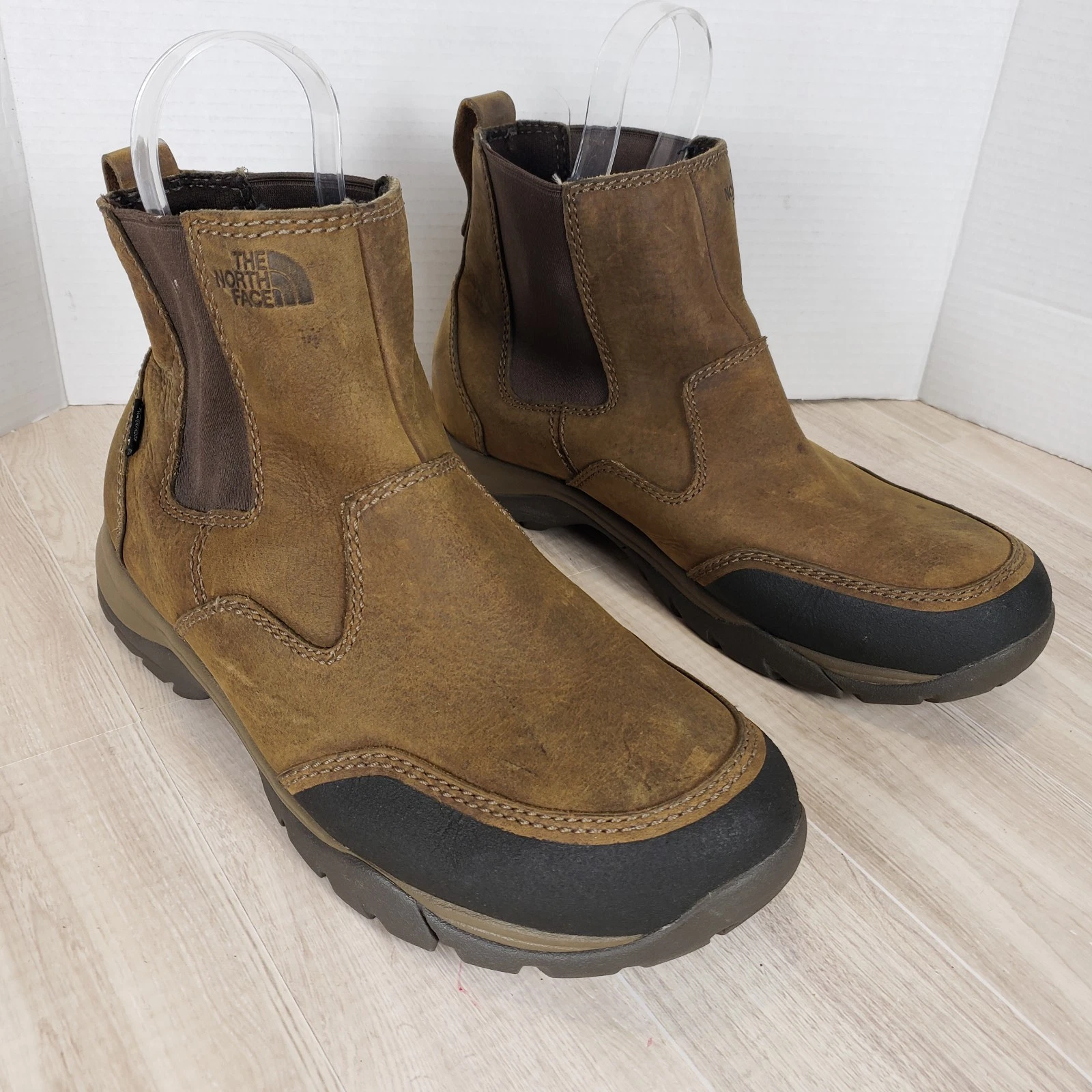 The North Face Men's Brown Leather Hiking Boots Work Size 12 slip on