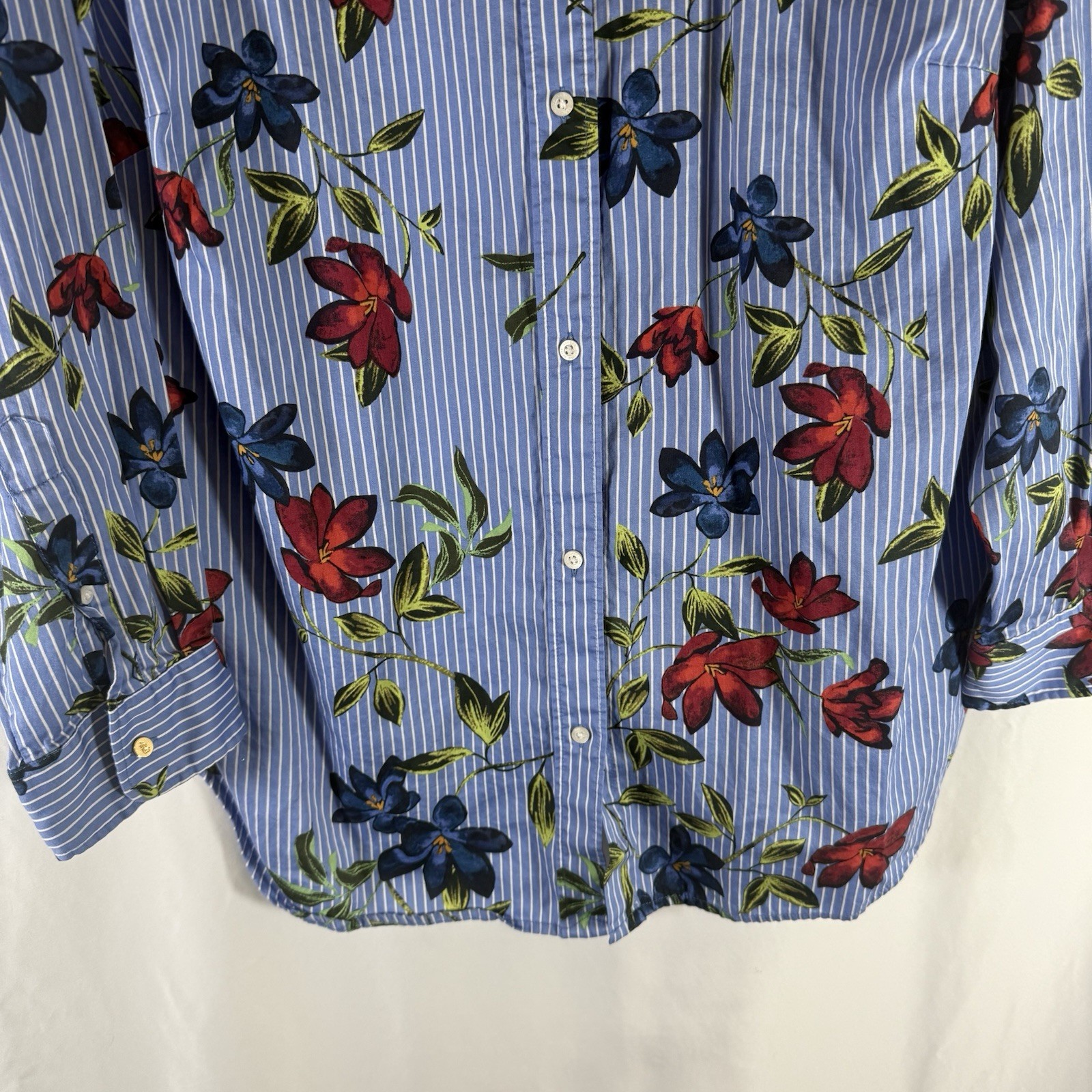 Lauren Ralph Lauren Blouse Women's 2X Blue Striped Floral Button Up Long Sleeve thumbnail 3