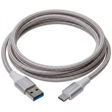 AB Double Braided Nylon USB-C to USB-A 3.1 Gen 1 Charger Cable 6ft Silver Fast