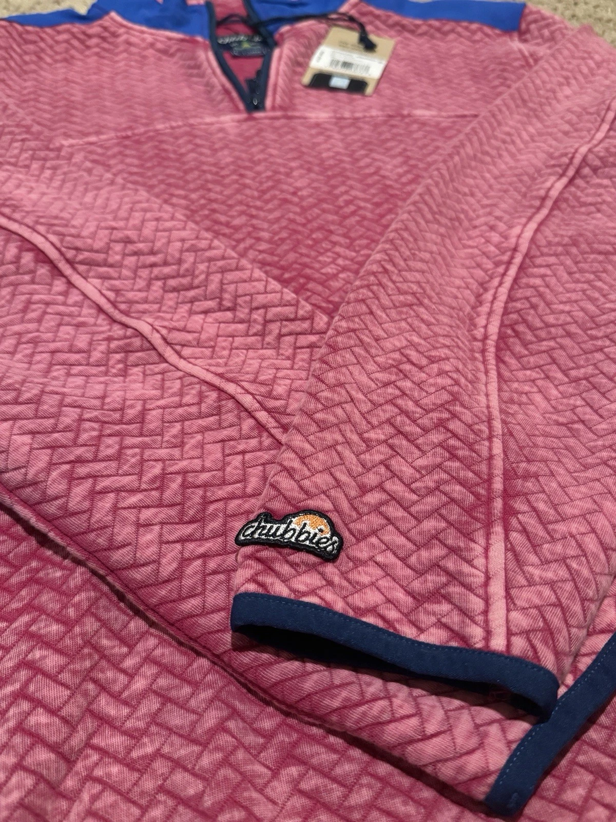 Chubbies The Let Me Pink Blue 1/4 Zip Quilted Jacket Fleece Sweater Men’s M Nwt image 4