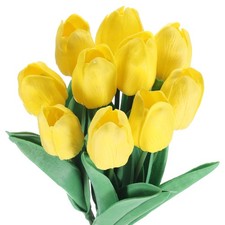 40pcs Tulips Artificial Flowers, Artificial Flowers Fake Tulip Stems (Yellow)