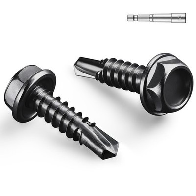 87 PCS #8x3/4 Inch Black Self Drilling Screws 410 Stainless Hex Washer Head