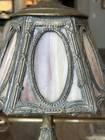 Art Nouveau slag glass table lamp with silver-plated metal base and frame — photo 7