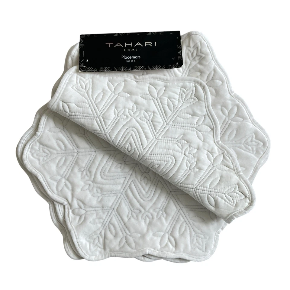 Tahari Home White Snowflake Velvet Placemats Set of 4 Christmas Holiday NEW - Image 2 of 4