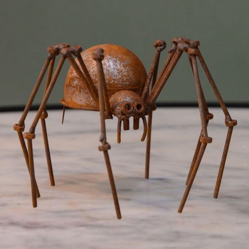 Recycled Metal Spider Sculpture - Rustic Home Decor Ornament