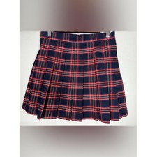 Wildcat Y2K 100 Cotton Classic Navy Red Plaid Pleated Skirt Size Large