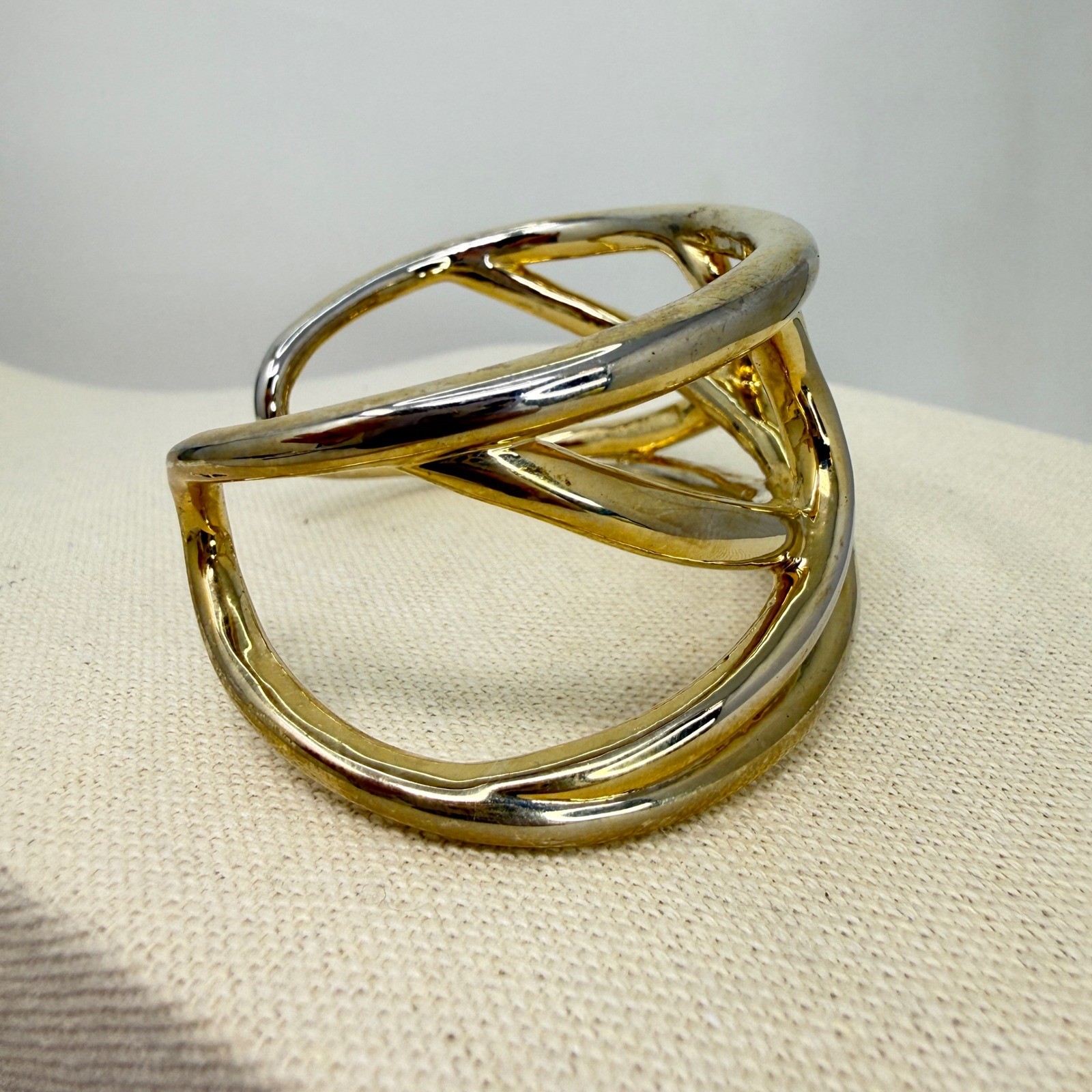 Sculptural Cuff Bracelet Openwork Statement Two T… - image 6