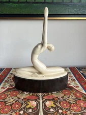 Philippe Devriez 1940s Art Deco Dancer Porcelain Sculpture Hand Signed