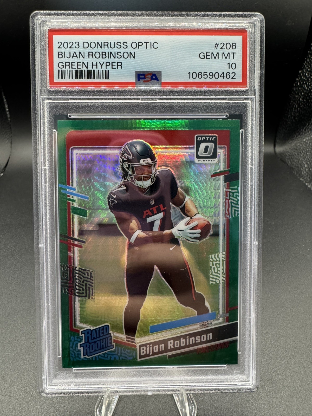2023 Donruss Optic #206 BIJAN ROBINSON Rated Rookie RC Green Hyper Prizm PSA 10