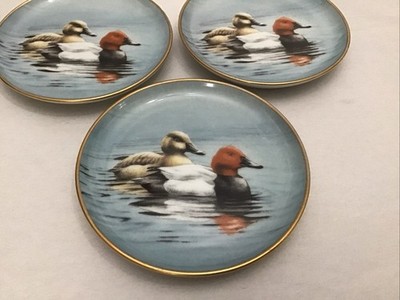 Set Of 3 Vintage Kaiser W. Germany Porcelain Couple Redhead Duck Coasters EC