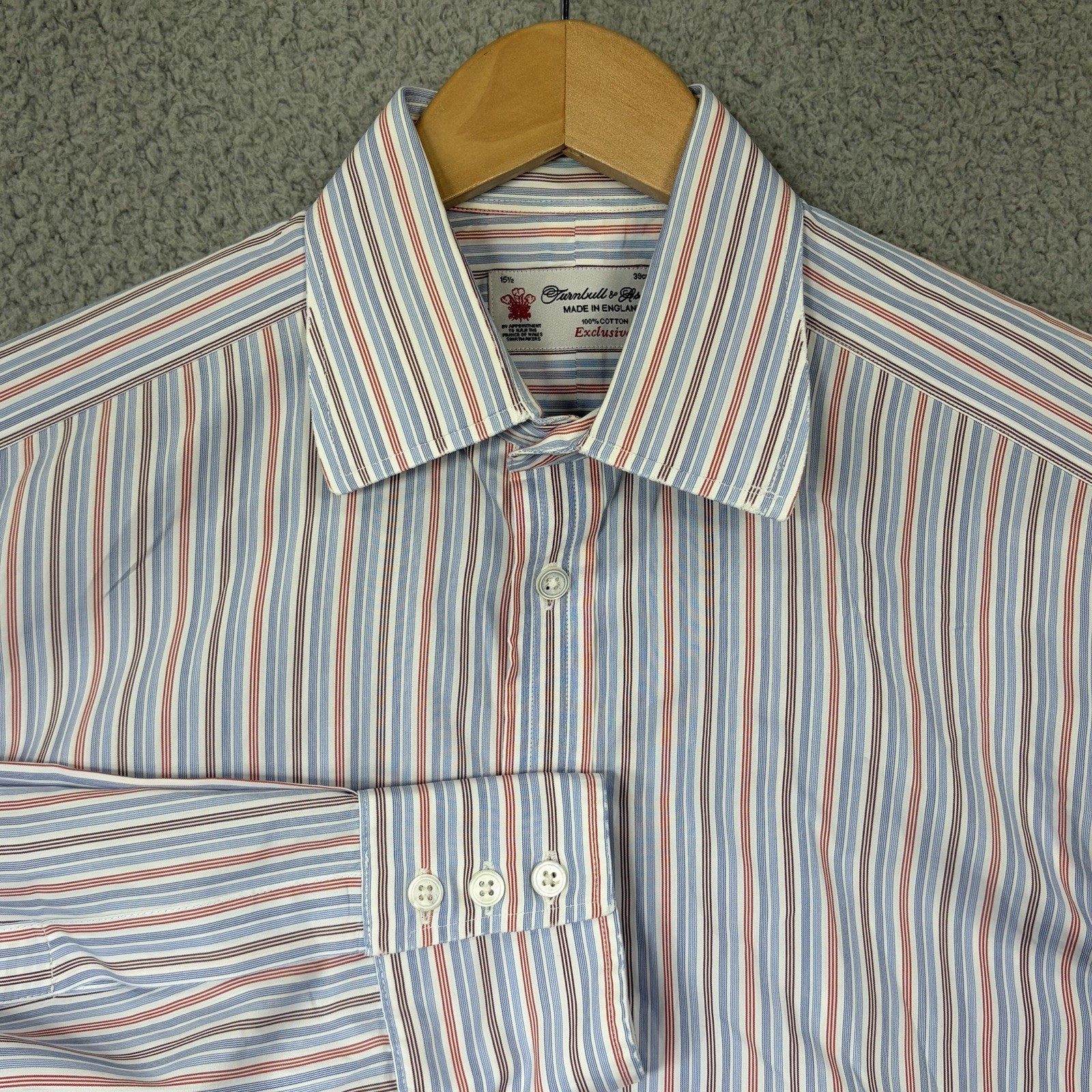Turnbull & Asser Dress Shirt Mens 15.5 39 Blue Red Stripe Exclusive Luxury