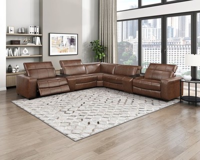 100% TOP GRAIN LEATHER BROWN POWER 3 RECLINER RECLINING SECTIONAL FURNITURE