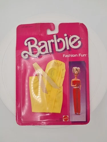 Vtg 1984 Mattel Barbie Yellow Fashion Fun Maxi Tube Long Dress Gold Belt 2087