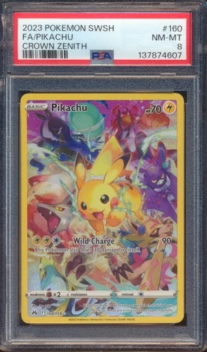 2023 POKEMON CROWN ZENITH PIKACHU FULL ART #160 PSA 8!