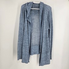 Lululemon Calm and Collected Wrap Cardigan Grey Hooded Open Front Mesh Back L/XL