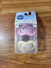 MAM Original Night2-Pk GIT  Pink White Pacifiers W/Sterilizing Case 6-16Mos 
