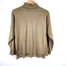 Peruvian Connection 100 Pima Cotton Tan Green Mock Neck Turtleneck Size M